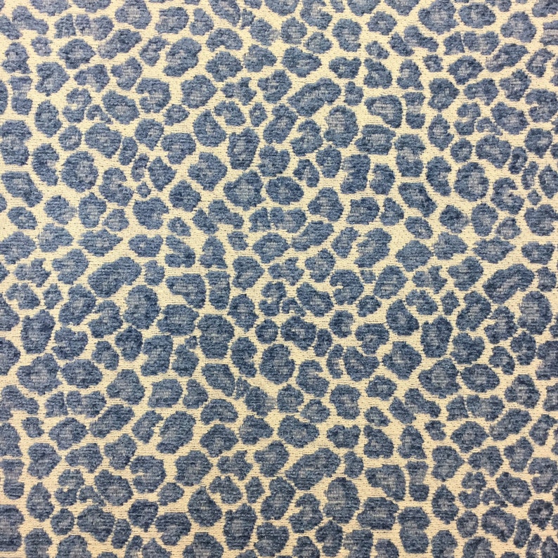 Blue Cheetah Fabric Chenille Fabric Leopard Upholstery Etsy