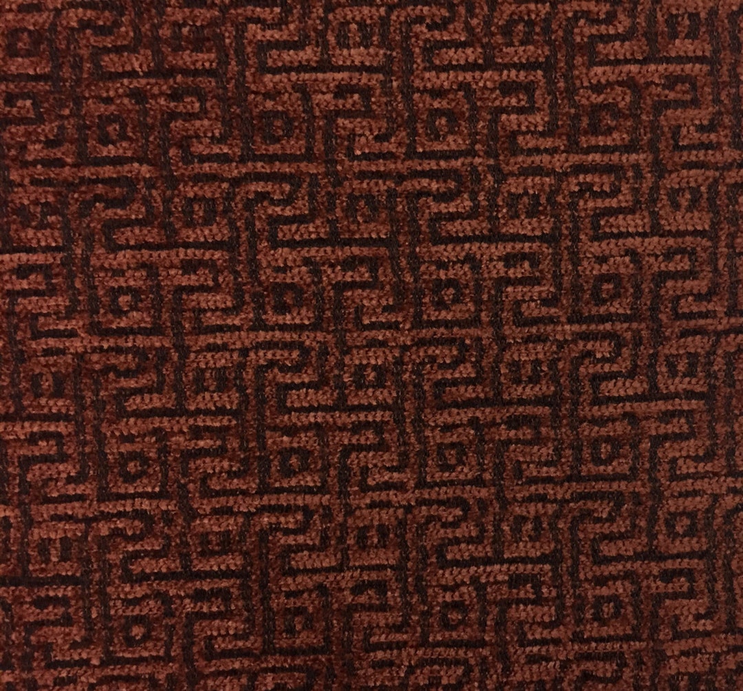 Rust Greek Key Fabric - Textured Fabric - Upholstery Fabric by the Yard ...