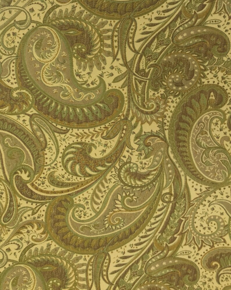 Green/Gold Paisley Upholstery Fabric by the Yard Etsy
