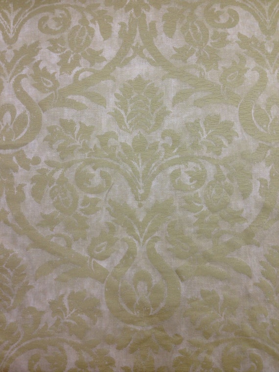 Celery and Cream Damask Fabric Designer Silk Home Decor Etsy
