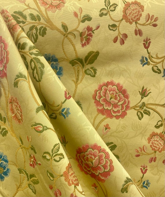 Secret Garden - Elegant Floral Home Decor Upholstery Fabric - Yellow Floral Fabric - Covered Headboard - Cushion Pillows - Ottoman Covers