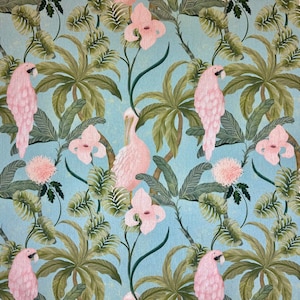 Zanzibar Mist - tropical - bird - green - coral - paradise - home decor - pillow fabric - drapery fabric - fabric by the yard