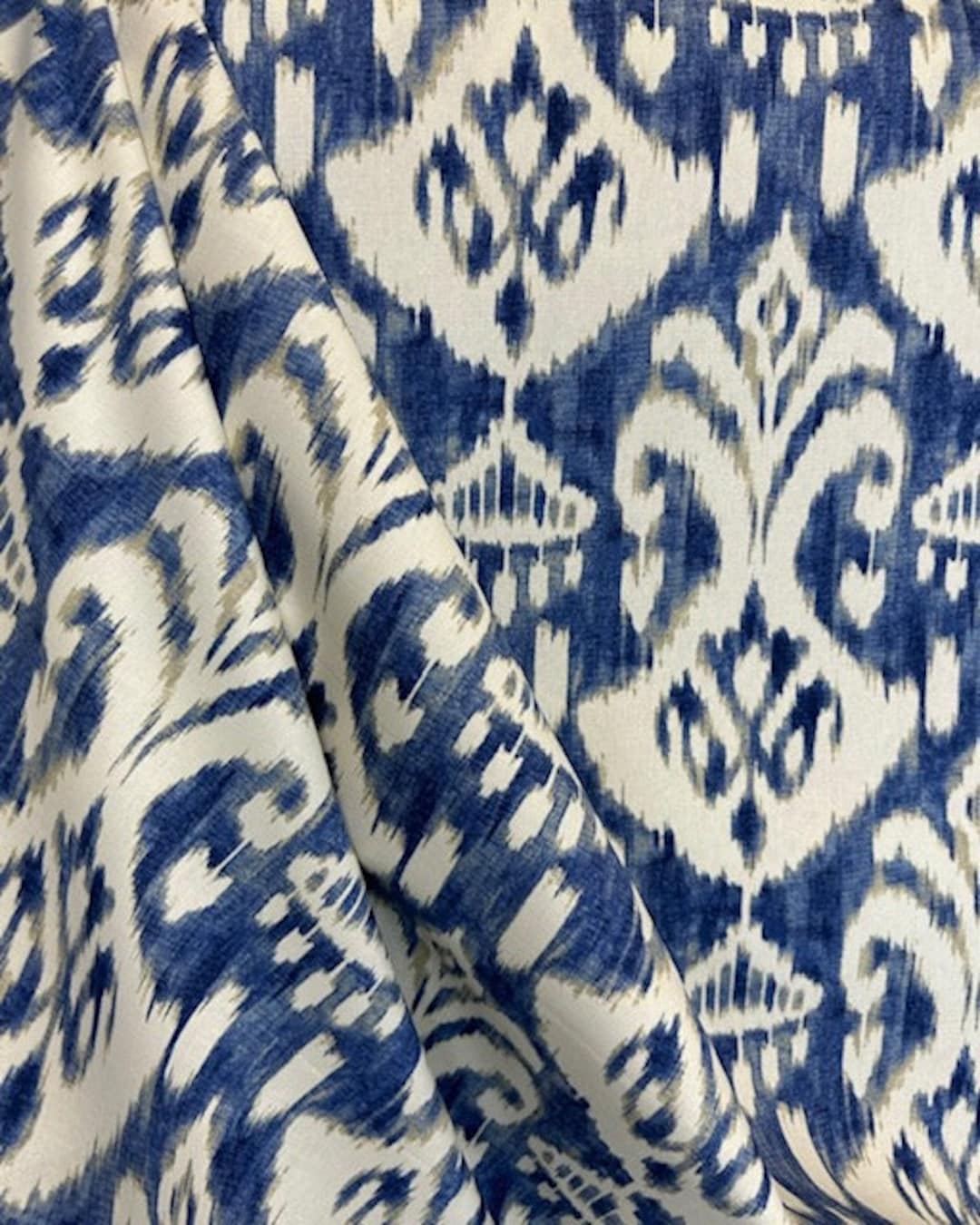 Voisey Paramount Ikat Upholstery Fabric Navy Blue and White Upholstery