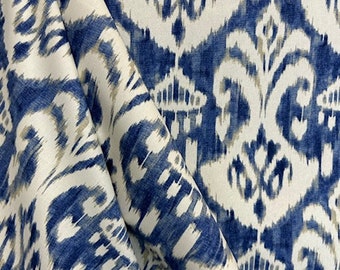 Voisey Paramount Ikat Upholstery Fabric - Navy Blue and White Upholstery Fabric - Ikat Upholstery Fabric - Fabric by the Yard