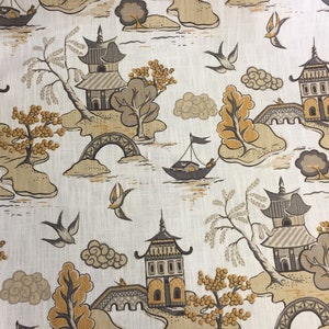 Gray and Yellow Pagoda - Oriental - Asian Inspired Fabric - Curtain Panels - Pillow Covers - Upholstery Fabric by The Yard