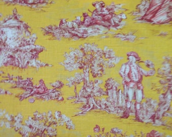 Yellow Pink and White Toile - Toile -  Fabric By The Yard - Designer Toile - Cotton Toile