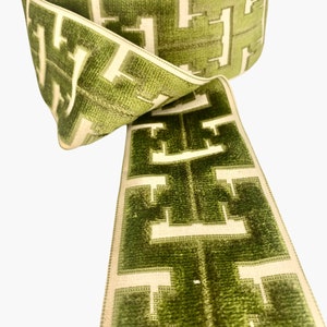 Fita de veludo verde com padrão geométrico - Acabamento para cortinas - Acabamento para almofadas - Enfeite para decoração de casa - Fita de veludo