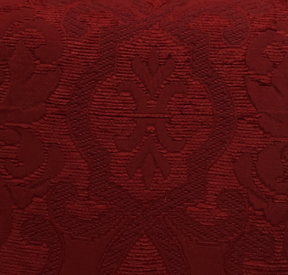 Red Damask Tone on Tone Upholstery Fabric by the Yard Etsy