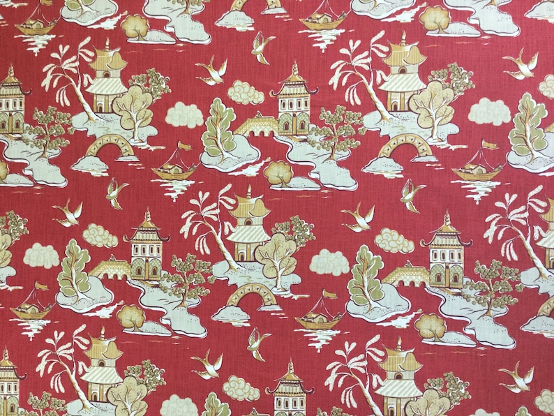 Asian Ronnie Gold Upholstery Fabric By The Yard Xanadu Modern Toile Chinoiserie