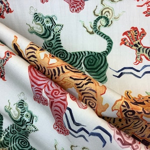 Himalaya Natural - Chinoiserie - Tigers - Dragons - Multicolored - Fabric by the Yard