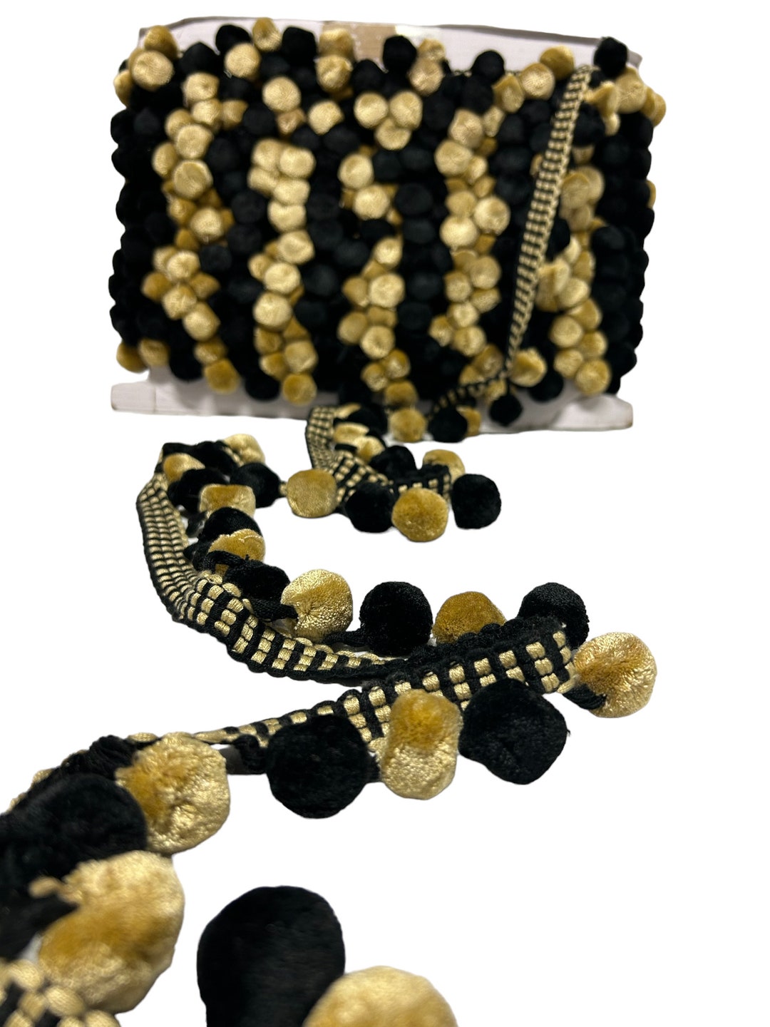 Black and Gold Pom Pom Fringe Etsy
