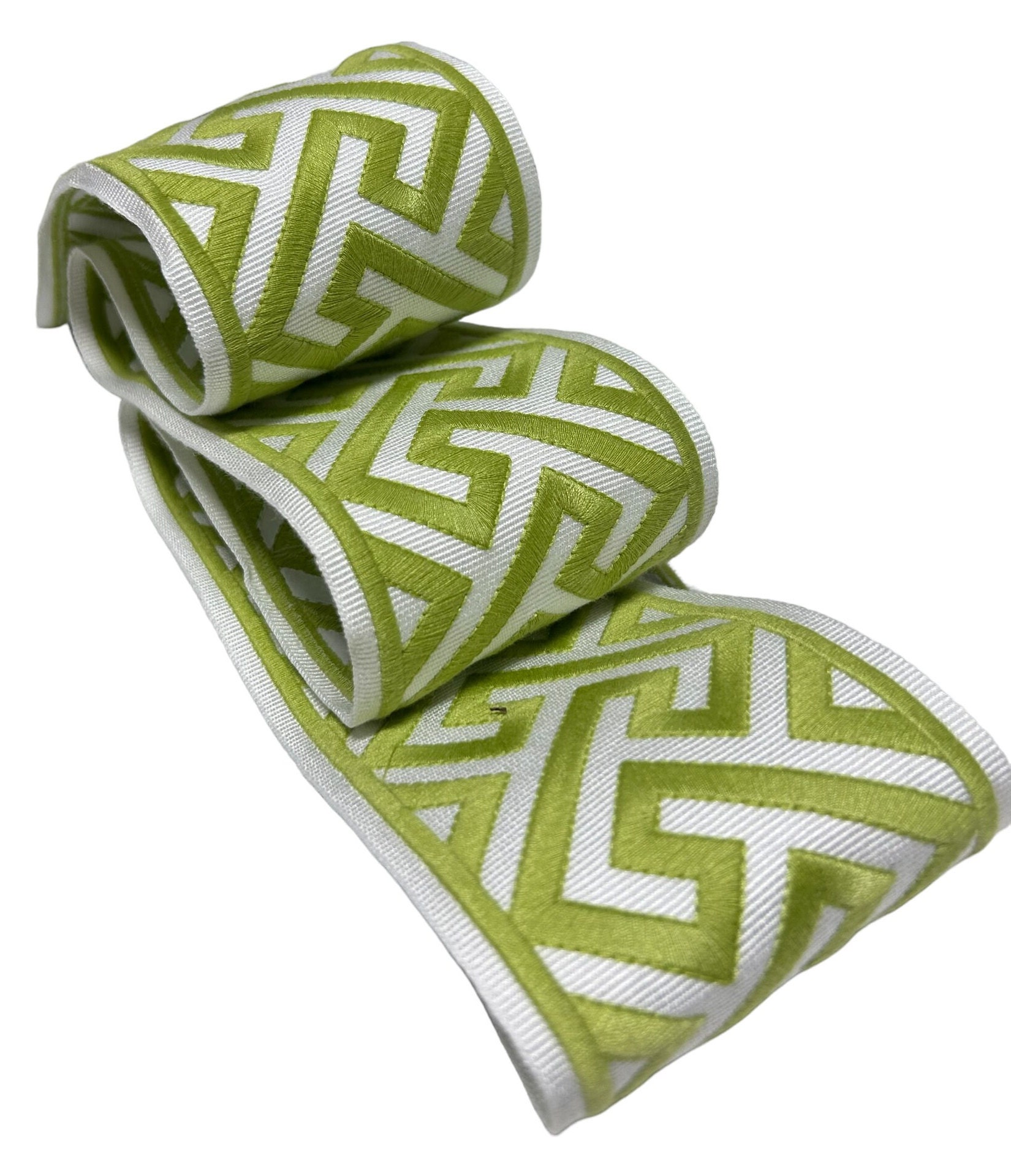 Lime Greek Key Tape Trim -  Wide trim - Home Decor Trim - Curtain Braid - Custom Cut Yardage - Furniture Embellishments