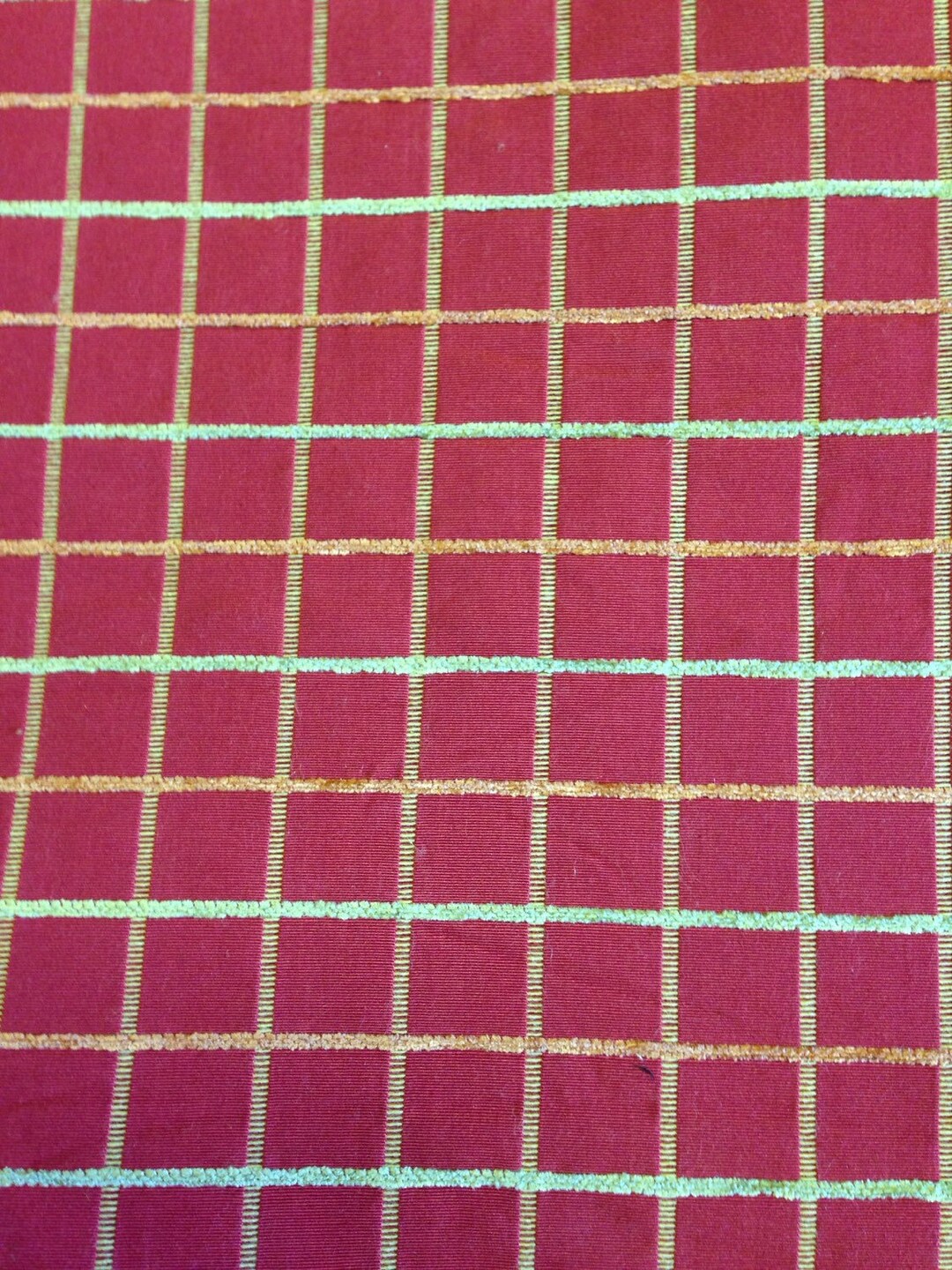 Red Green and Yellow Check Upholstery Fabric Fabric by the Etsy