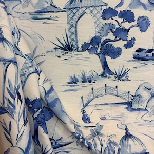 Belvoir Porcelain - Toile - Oriental - blue - white - charming - cultural - upholstery fabric - drapery fabric - fabric by the yard