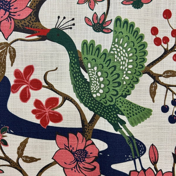 Tisbury Jewel - floral - bird - drapery fabric - fabric by the yard