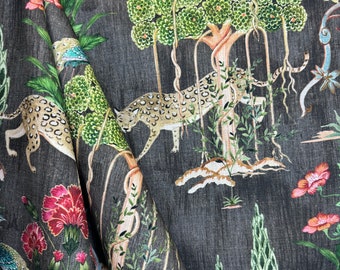 Telkin Walnut - dark grey - animal - peacock - cheetah - drapery fabric - pillow fabric - upholstery fabric - fabric by the yard
