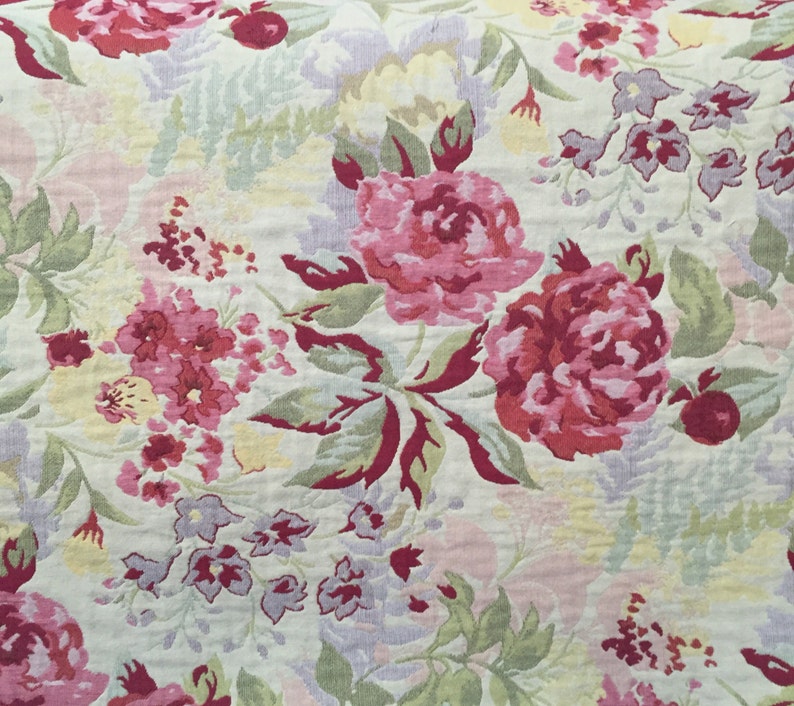 Floral Pink Rose yellow Green Upholstery Fabric by Etsy