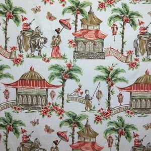 Mougin Coral Chinoiserie - Upholstery Fabric - Asian Toile Fabric - Asian Chinoiserie - Fabric by the Yard