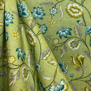 Marseille Apple - Upholstery Fabric - Jacobean Floral - Green Jacobean Floral - P Kaufman - Floral Vine Print - Fabric by the Yard