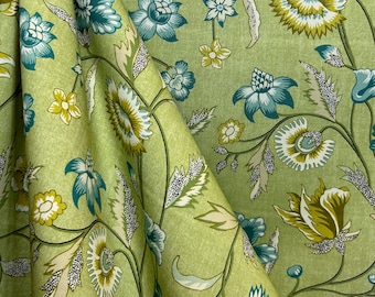 Marseille Apple - Upholstery Fabric - Jacobean Floral - Green Jacobean Floral - P Kaufman - Floral Vine Print - Fabric by the Yard