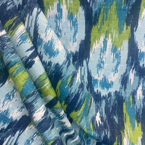Ikat Craze Frost Birch - Blue and Green Ikat Upholstery Fabric - Large Print Ikat Upholstery Fabric - Ikat Pattern - Fabric by the Yard