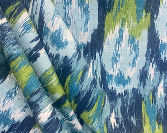 Ikat Craze Frost Birch - Blue and Green Ikat Upholstery Fabric - Large Print Ikat Upholstery Fabric - Ikat Pattern - Fabric by the Yard