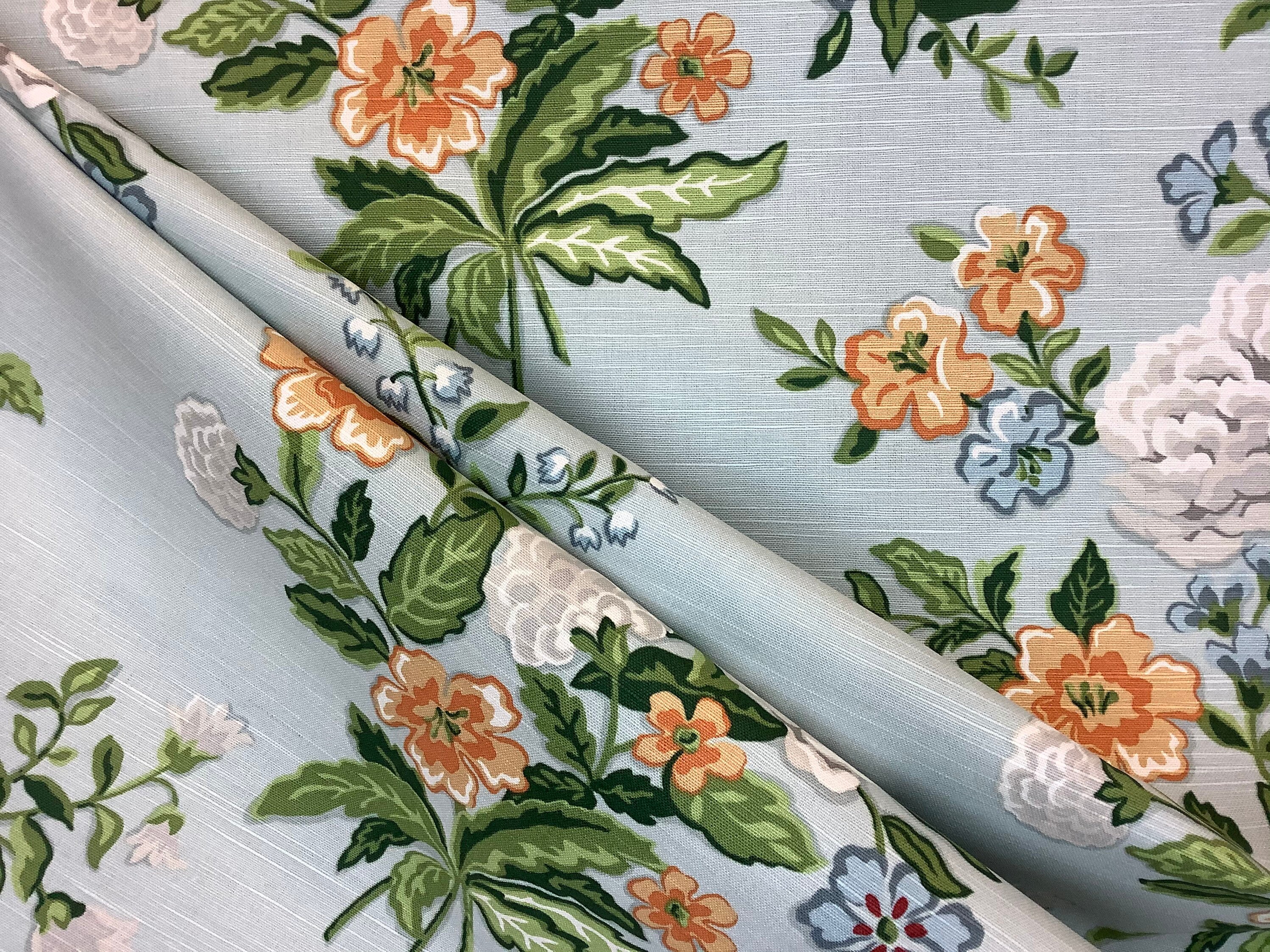 Springtime Floral Bouquet - Aqua - Orange - Multicolored Floral - Fabric by the Yard - Custom Cut Yardage - Pillow Covers - Cushion Covers