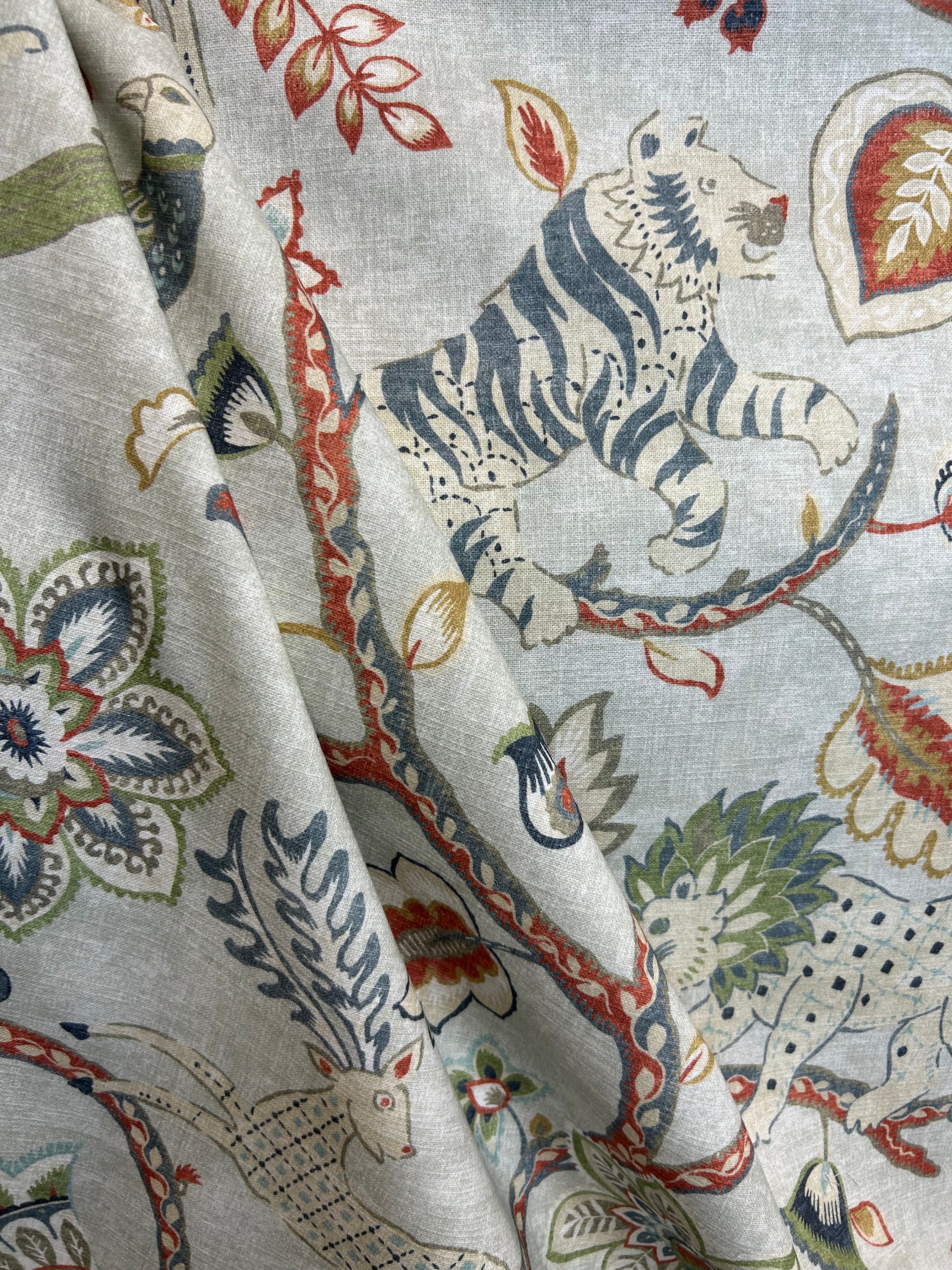 Jonah Pewter Fabric - animal - baby blue - floral - upholstery fabric - drapery fabric - fabric by the yard
