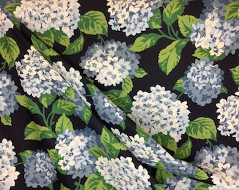 Summer Wind Navy - Hydrangea Floral - Dark Navy - Pastel Blue - Lavender - Leafy Green - Fabric by the Yard - Custom Cut Yardage - Pillows
