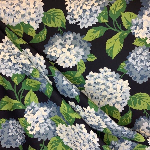 Summer Wind Navy - Hydrangea Floral - Dark Navy - Pastel Blue - Lavender - Leafy Green - Fabric by the Yard - Custom Cut Yardage - Pillows