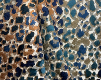 Zoe Cognac - navy - gold - animal print - leopard - cheetah - cut vevlet - upholstery fabric - home decor - fabric by the yard