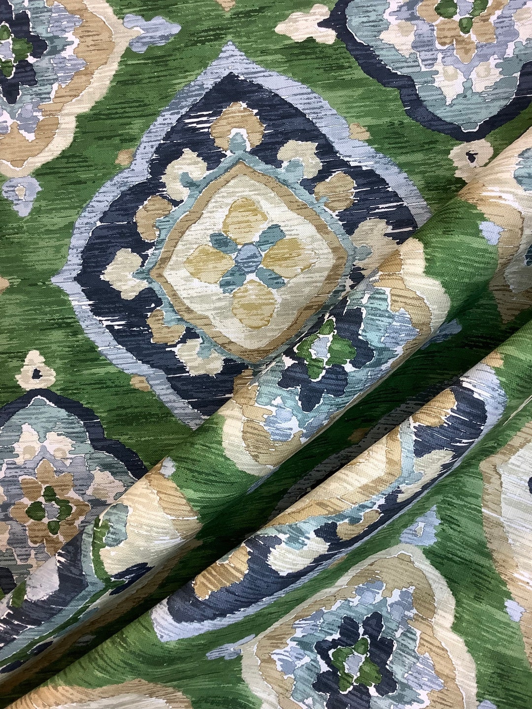 Dorian Grass Upholstery Fabric Green and Navy Fabric -  Singapore