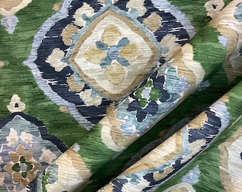 Dorian Grass Upholstery Fabric - Green and Navy Fabric - Beautiful Home Decor Fabric - Drapery Fabric - Upholstery Fabric - Custom Pillows