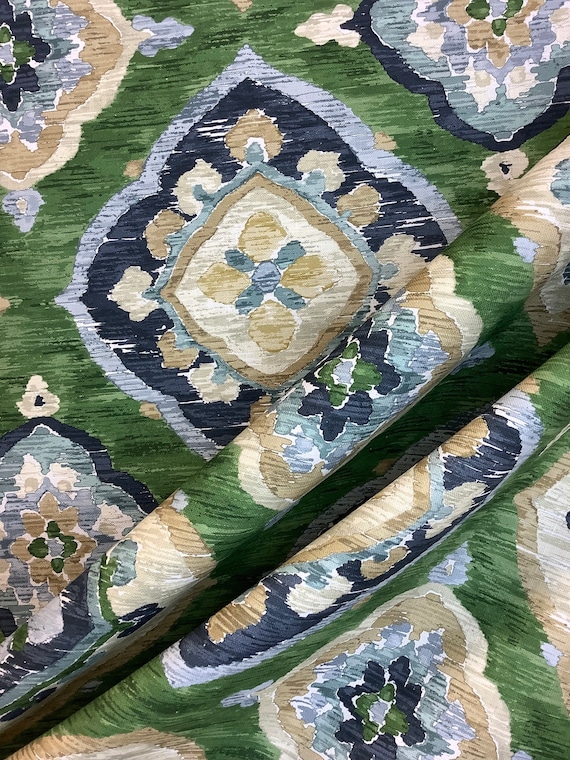 Dorian Grass Upholstery Fabric - Green and Navy Fabric - Beautiful Home Decor Fabric - Drapery Fabric - Upholstery Fabric - Custom Pillows
