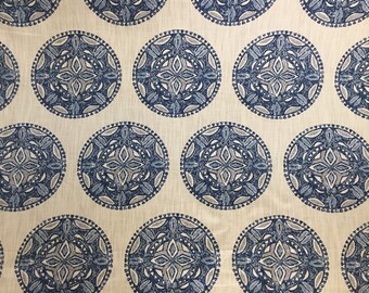 Navy Blue Geometric Circles - Robert Allen - Upholstery Fabric by The Yard