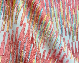Dixie Hill Ginger Cut Velvet Fabric - Chevron Cut Velvet - Pink and Orange Cut Velvet - Fabric by the Yard - Upholstery Velvet