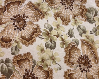 Brown and Green Cotton Linen Pop Flower Multipurpose Fabric -Drapery Fabric - Home Decor Fabric