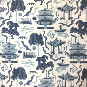 Indigo Kumano - Chinoiserie - Oriental - Fabric by the Yard