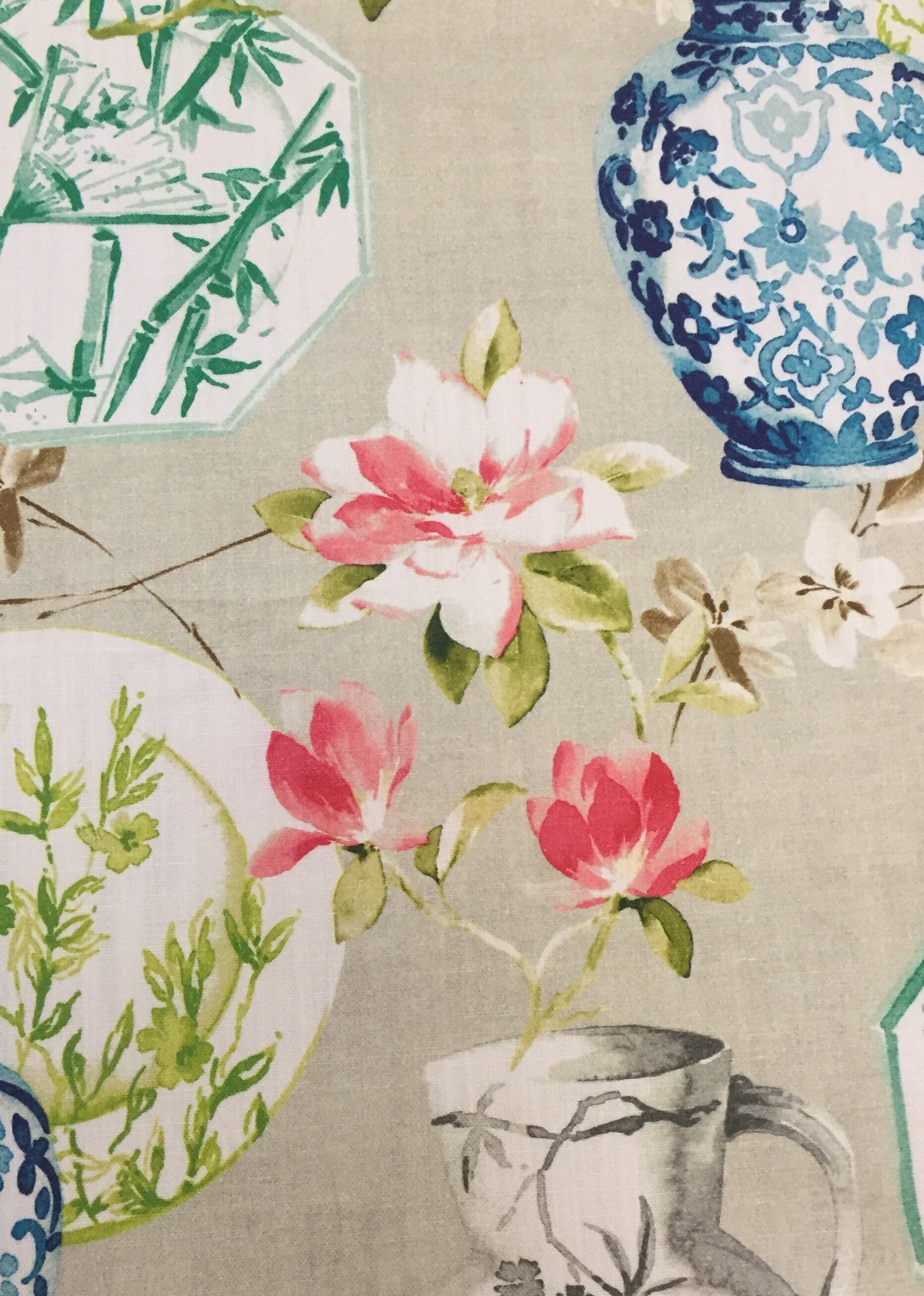 Chinoiserie Toile Pewter Asian Home Decor Fabric - Rich Tex