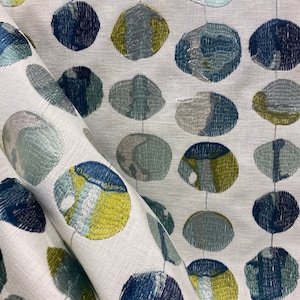 Zest Blue Jay - Embroidered Dot Home Decor Fabric - Chartreuse, Aqua, Navy, Blue and white Modern Dot - Drapery Panels - Euro Shams