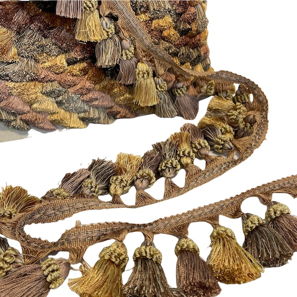 Olde Style Tassel Trim - D'Kei - Tassel Trim - Brown - Gold - Taupe - Trim by the Yard - Custom Cut Yardage Pillow Accents - Draper Edging