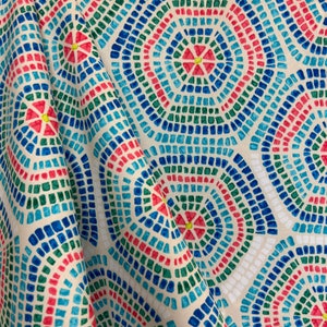 Villa Mosaic - Outdoor Fabric - coral - green - aqua - outdoor fabric by the yard