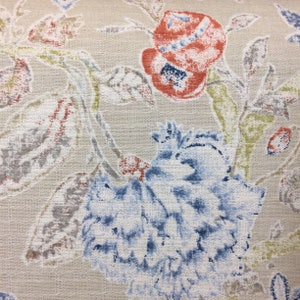 Blu e corallo floreale - Tappezzeria decorativa - Cuscini - Copricuscini corallo - Tendaggi - Tessuto tagliato su misura - Metraggio tagliato su misura - Cuscini
