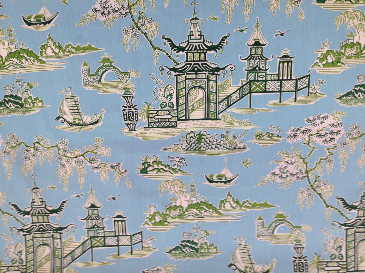 Peaceful Temple Asian Drapery Fabric Fabric By The Yard Etsy