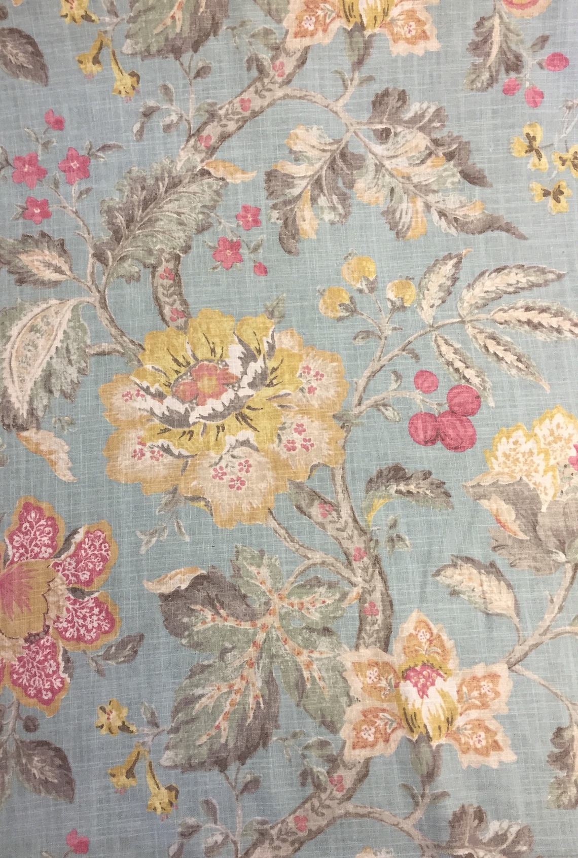 Light Blue Floral Upholstery Fabric by The Yard Etsy