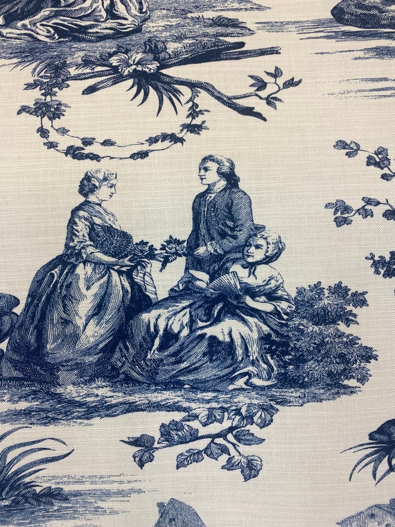 Idyllic Days Blue and White Toile Vintage Fabric Classic Toile