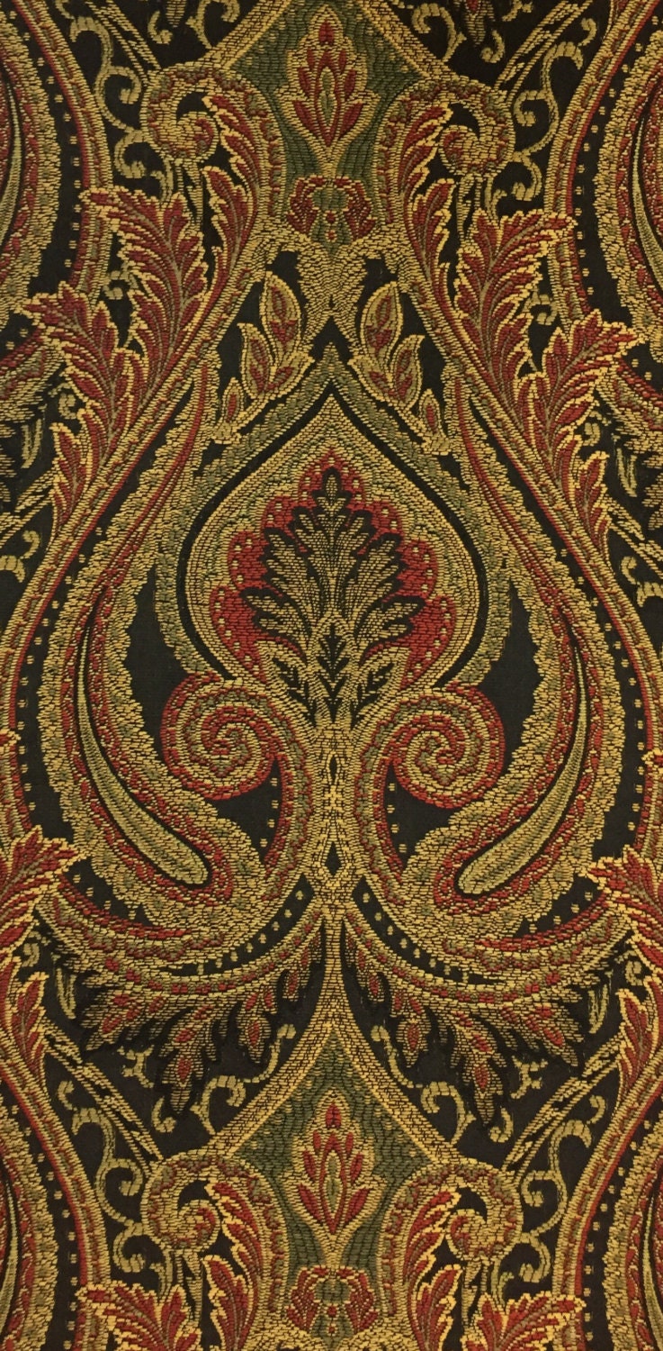 Black Red Gold and Green Damask Fabric Upholstery Fabric Etsy