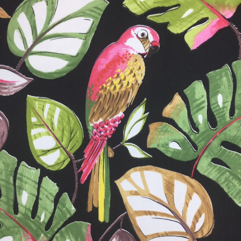 Fabric by the Yard Palm Tropical Pink Parrot Upholstery