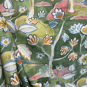 Freya garden - floral - dark green - lime green - upholstery fabric - fabric by the yard
