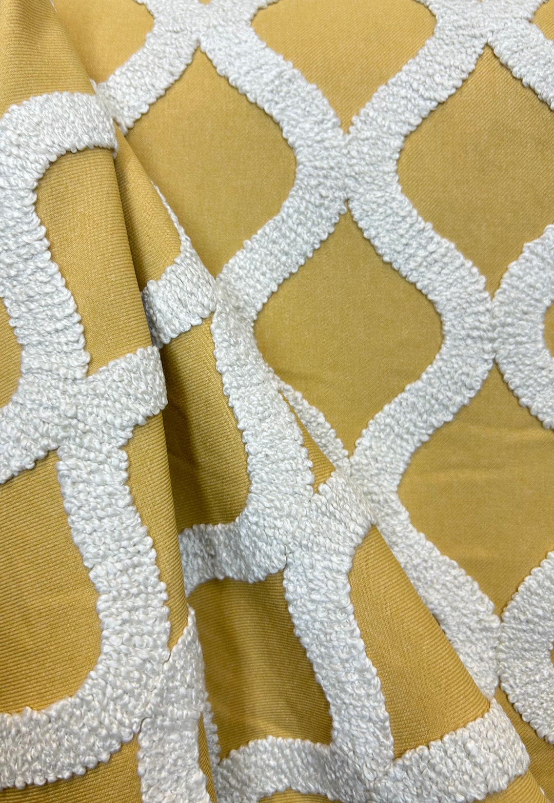 Valiant Yellow Trellis Upholstery Fabric Embroidered Upholstery Fabric